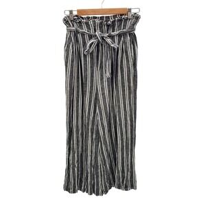 Who What Wear Womens 6 Black White Striped Linen Paperbag Waist Tie Crop Pants